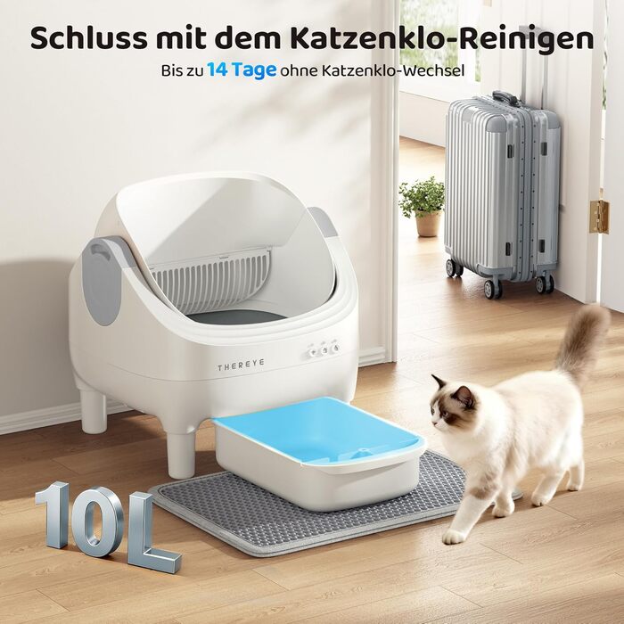 Автоматичний лоток для котів Thereye з самоочищенням, датчиком безпеки та мобільним додатком, тихий дизайн, видалення запаху, для котів вагою 1,5-12,5 кг, захист від защемлення, 14 днів відходів