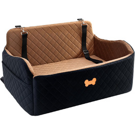 Підвищення для автокрісла для собак великих порід, для собак до 25 кг або 2 маленьких собак, м'яке авто-ліжко для собак з товстого Memory Foam, 2 страхувальні ремені та сумка для зберігання (Коричневий/Чорний)