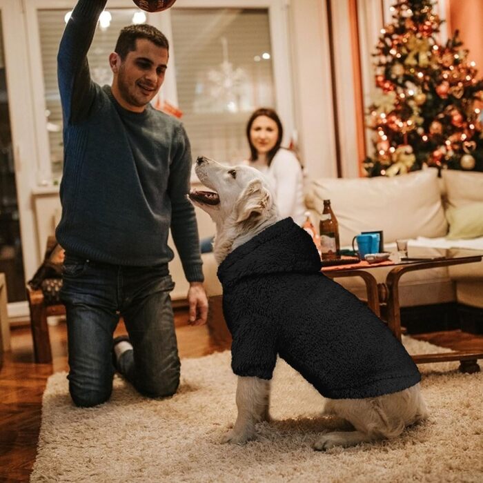 Теплий і м'який пуловер для собак середнього розміру, комфортний халат, капюшонний світшот, розмір M, чорний (X-Large)