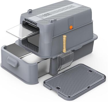 Торгівля для котів Wooaidagg з нержавіючої сталі з контролем запаху, модульна конструкція, легко чистити, розмір XL, підходить для всіх котів (темно-сірий)