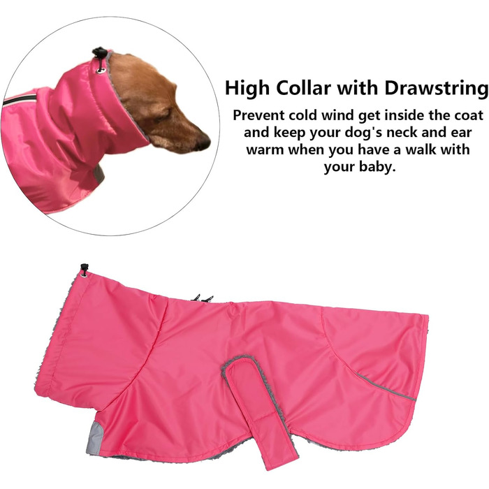 Водонепроникна зимова куртка для собак MOREZI з флісовою підкладкою, з регульованим поясом та світловідбиваючими елементами, для такс та схожих порід - Рожева S (довжина спини: 34-37 см)