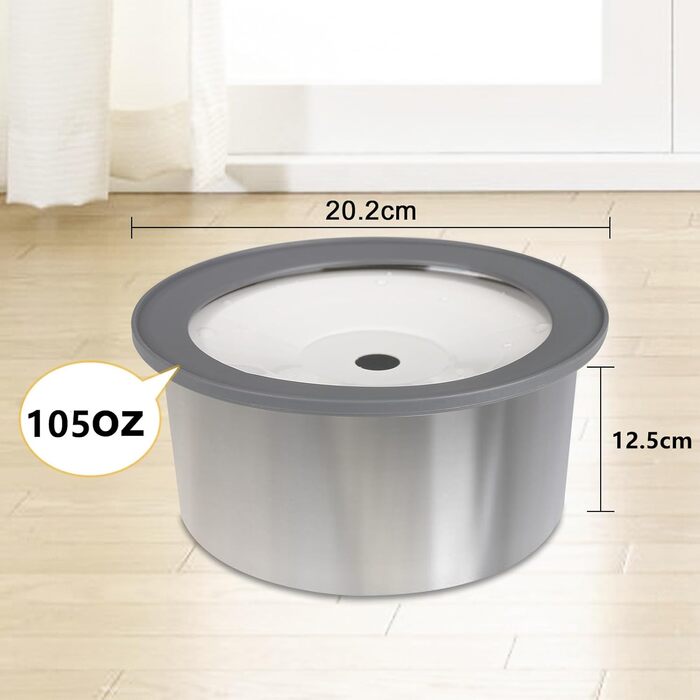 Миска для води для собак Yonphy 3L: Без розливання, з нержавіючої сталі, миска для води та корму, для собак та котів (сіра)