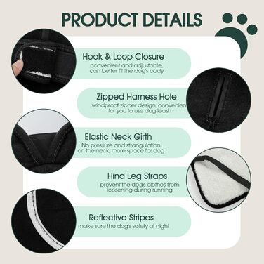 Водонепроникний зимовий одяг для собак Kuoser: теплий флісовий плащ для маленьких та середніх собак, чорний, розмір L (50-65 см)