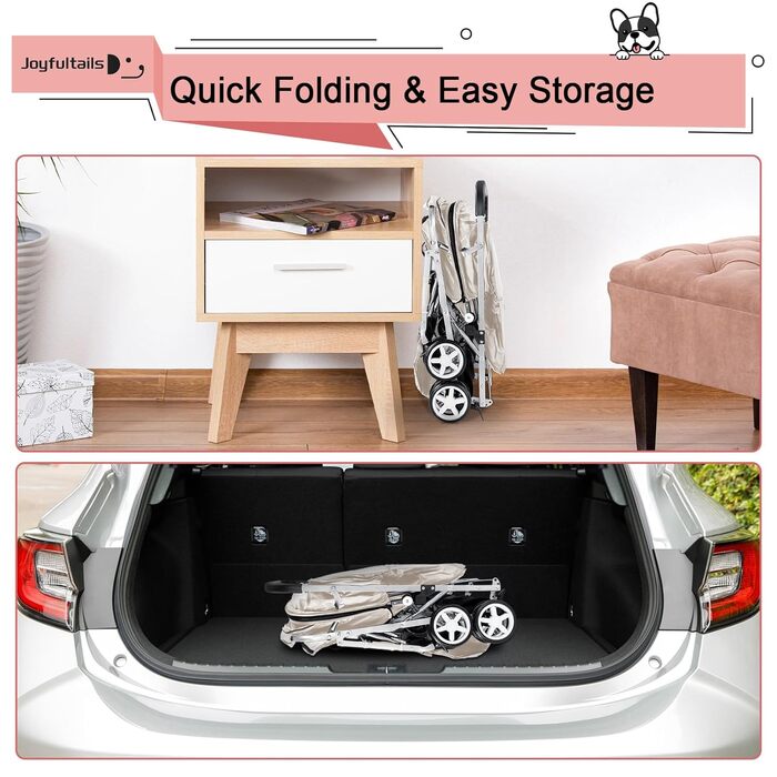 Візок для собак Joyfultails, двомісний візок для домашніх тварин та дітей, складний візок для 2 собак та котів, сумка-переноска для близнят, візок для прогулянок та бігу з собаками, візок для тварин для подорожей з місцем для зберігання (сірий)