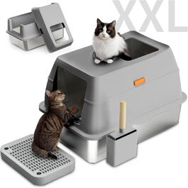 Великий закритий котячий туалет з нержавіючої сталі KMNSUN XXL (61×41×41 см), легкий у догляді, захист від протікання, для великих та кількох котів, чорний