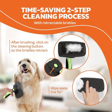Pet Portal щітка для собак і котів Slicker Pro – самочищувальна щітка для короткої та довгої шерсті, підшерстя, проти ковтунів, аксесуари для тварин
