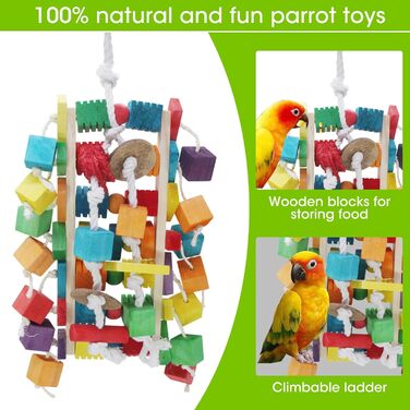 Іграшка для папуги MQUPIN: дерев'яні блоки для жування, 56 см, для Африканського сірого папуги, M-11 inches