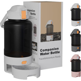 Вода для собак та людей: портативна пляшка з мискою 1,4 л, білий колір