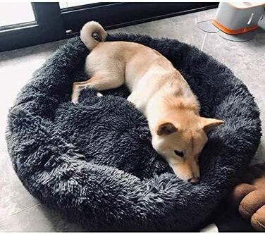 Кругле собаче ліжко ZINN, м'яке, миється, для великих собак, розмір M (діаметр 70 см), темно-сірий