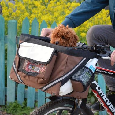 Фарбована сумка на велосипед для тварин, кошик для собак і котів, кошик для руля велосипеда, рюкзак для тварин, знімний кошик для руля велосипеда, для пікніків, шопінгу, подорожей, кемпінгу, коричневий