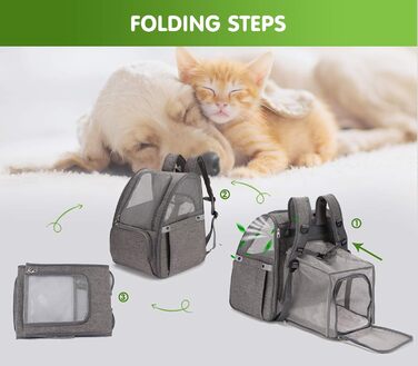 PETCUTE Рюкзак для собак та котів, дихаючий, з внутрішнім ремінком безпеки, розкладний, з бічними кишенями, для маленьких собак та котів, червоний