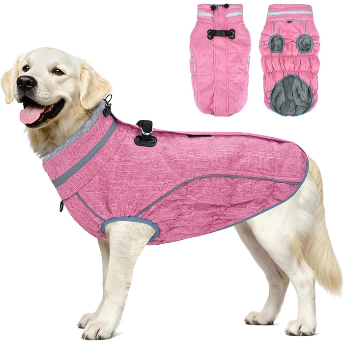 Водонепроникний та вітронепроникний теплий зимовий накид для собак, розмір M (рожевий, XL), з інтегрованою шлейкою, для цуценят та маленьких/великих собак