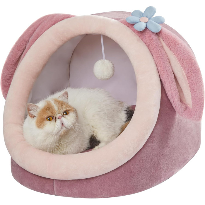 Jiupety М'яка котяча хатинка-лежак L 45x43x37 см, рожевий, знімна подушка, протиковзке дно