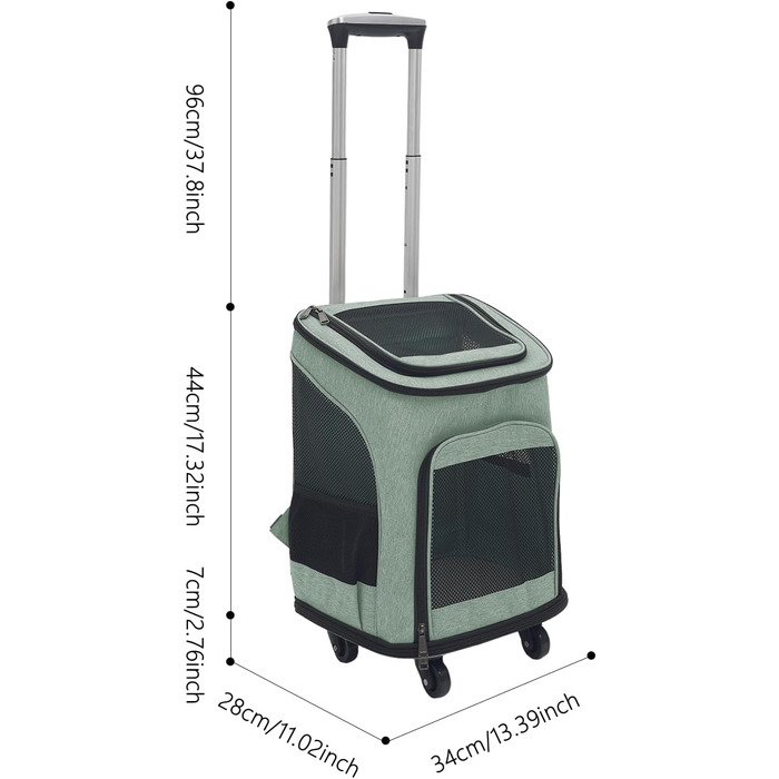 Транспортна переноска для собак та котів з колесами, складна, рюкзак для тварин з телескопічною ручкою, переноска для великих котів та маленьких собак з дихаючою сіткою, рюкзак для домашніх тварин до 9 кг (зелений)