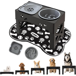 Набір мисок для собак та котів 3-в-1 з регулюванням висоти, антиковзною підкладкою та захистом від розливання, 2 шт. по 1000 мл, нержавіюча сталь, для собак та котів всіх розмірів