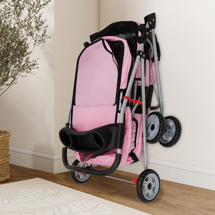 Двоярусний візок для домашніх тварин для маленьких та середніх собак та котів - Легкий транспортний візок-бугі для собак з 2 рівнями для прогулянок, подорожей та активного відпочинку на природі, до 20 кг (Рожевий)