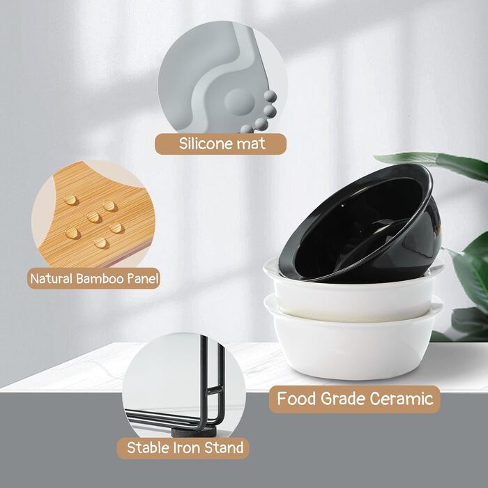 Набір мисок для котів Ousiya Katzennapf Erhöht (3 шт.) з кераміки з підставкою з силікону, 15° нахил, для оптимальної постави при годуванні, запобігає блювоті