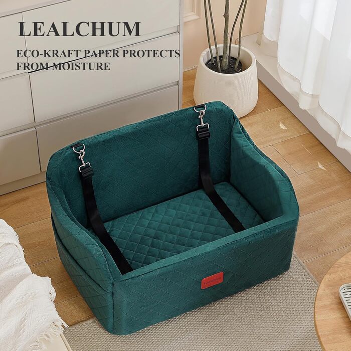 Автокрісло для собак великих порід, м'який матеріал, пам'ять, 2 страхувальні ремені, зелений, великий розмір