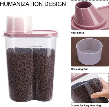 Контейнери для корму для тварин GreenJoy (2 шт.) 0,9 кг/2,5 л з мірним стаканчиком, кришками та мискою для собак та котів, водонепроникні, BPA-free (блакитний та рожевий)