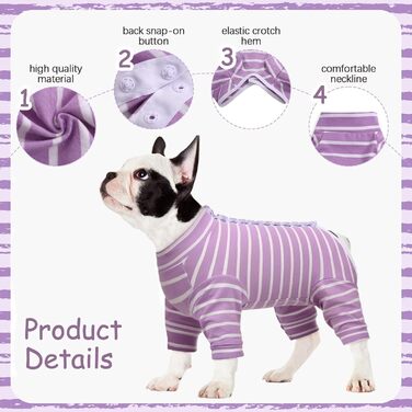 Піжама для собак після операції Kuoser, для собак після кастрації, післяопераційна піжама для собак, для малих та середніх собак та котів (M, фіолетовий)