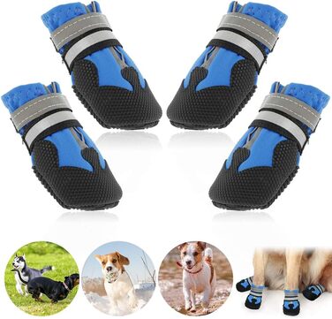 Водонепроникні чоботи для собак Bau+Schwarz, 4 шт. - захист лап для малих, середніх та великих собак, з відбиваючими ременями, блакитні (XXL)