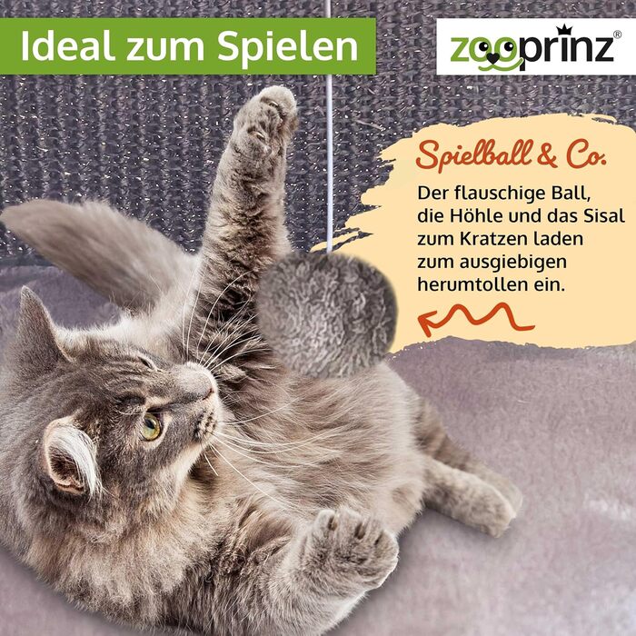 Преміум котячий будиночок Zooprinz – котячий кошик для кота – з товстими сизалевими стінами – печеринка з м'яким плюшем та іграшкою – котячий будиночок у скандинавському стилі (сірий)