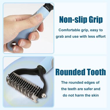 Двостороння щітка для видалення підшерстка для собак та котів, 2-в-1, синій котячий дизайн, видаляє ковтуни та шерсть