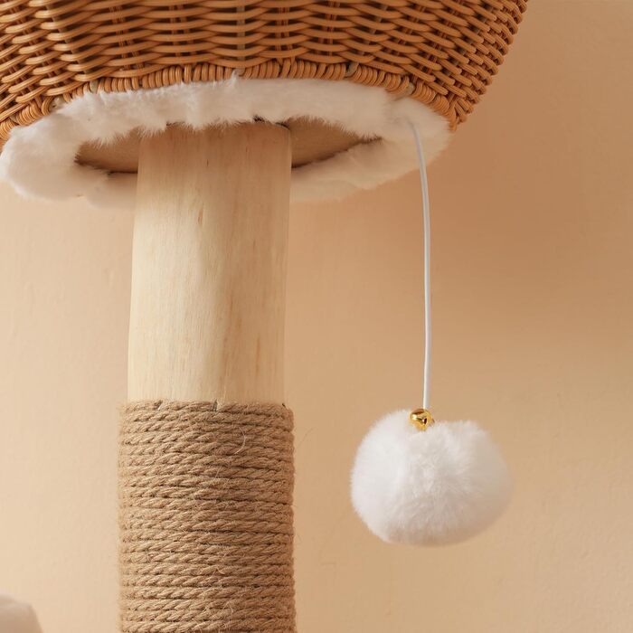 Кігтеточка для котів CareCooo 135 см з 12 стержнів, стабільна, з будиночком, сизаль, захист від перекидання, водонепроникна, для великих котів, коричнева/біла (Natural+White, XL)