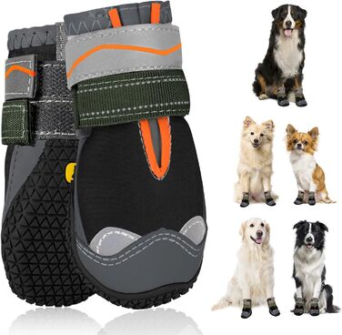 Чоботи для собак SlowTon: захист лап, 4 шт. Дихаючі собачі чоботи для прогулянок на вулиці з неслизькою підошвою, регульованою застібкою-липучкою. Підходять для маленьких, середніх та великих собак. Колір: чорний (4 шт.), чорний (водостійкі, 2 шт.). Розмі