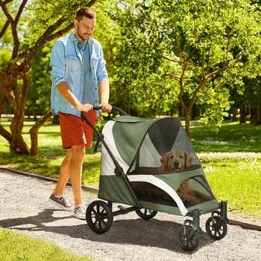 PawHut Dog Buggy Dog Buggy Foldable для великих собак і кішок до 30 кг Cat Buggy з подушками Сітчасті вікна Двері Сумка для зберігання Cat Buggy з страхувальними тросами, гальмами, баггі темно-зелений | Аосом