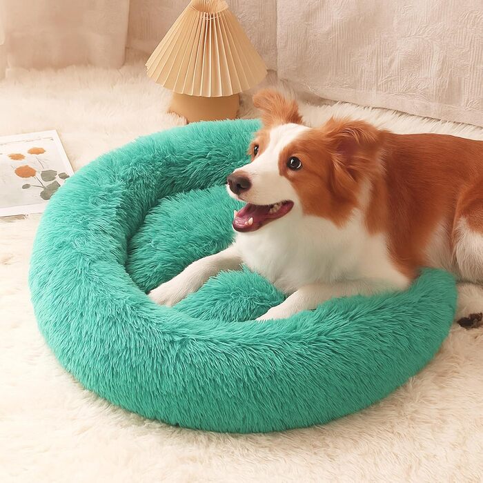 М'яке ліжко для собак та котів, корзина для собак, зручне миється, 70 см, кругла ліжко для собак з плюшу, диван для собак та котів, для маленьких, середніх та великих собак, (Д 50 x Ш 50 x В 20 см, Темно-зелений)