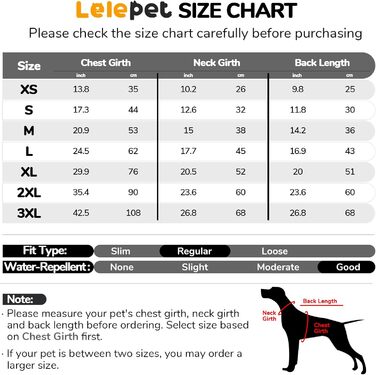 Зимовий одяг для собак Lelepet: теплий, вільний від вітру, з інтегрованим шлейкою, з флісовою підкладкою, світловідбиваючий, чорний, 3XL