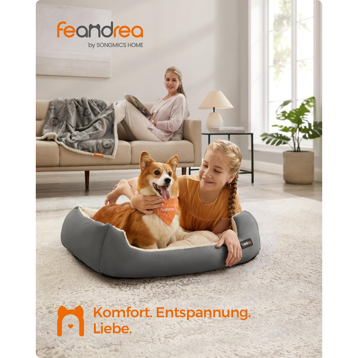Лежак для собак Feandrea, з двосторонньою подушкою, 85x65x21 см, сірий