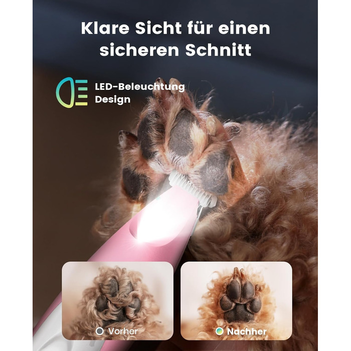 Триммер для собак Oneisall: безшумний, акумуляторний, з LED-підсвічуванням для догляду за лапами, очима, вухами та обличчям (зелений, рожевий)