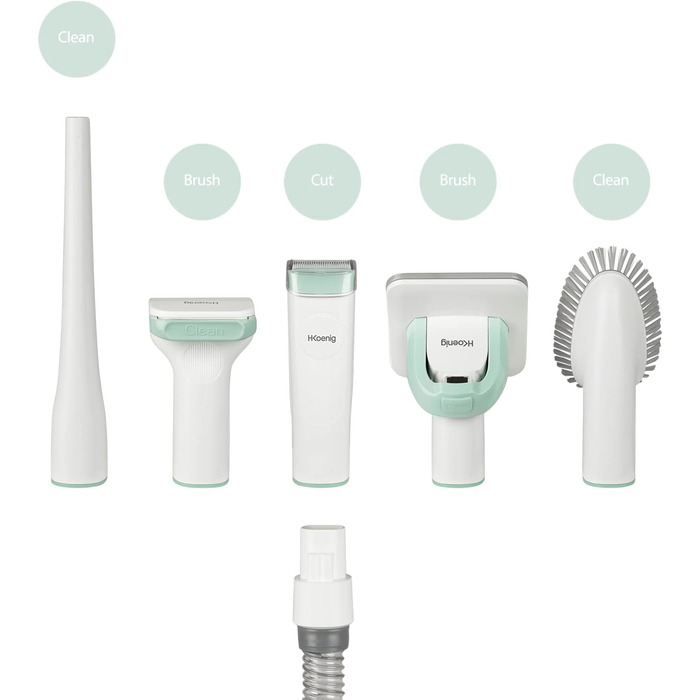 Пылесос H.Koenig PAW400 для шерсті домашніх тварин: собака, кіт. Догляд, стрижка, чистка. 9 насадок, знімний контейнер 1 л, 3 швидкості, білий.