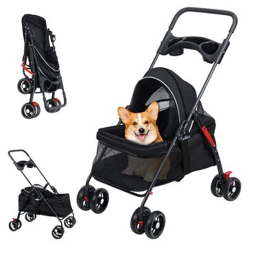 Дитяча коляска для домашніх тварин (собаки, коти), складна туристична коляска, коляска-біговик для котів та собак з підстаканником, регульованим капюшоном та великим кошиком, 1 комплект