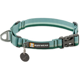 Регульований нашийник RUFFWEAR Web Reaction для собак, мартингал з алюмінієвим V-подібним кільцем, бічною застібкою, зручний та міцний, з відбиваючою стрічкою, зелений River Rock, 28-36 см