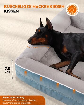 Ортопедичне ліжко для собак XL, кошик для собак, що можна прати, з піною у формі яйця, водонепроникне ліжко для собак з неслизьким дном та чотиристоронньою подушкою (91x61x18 см, блакитне)