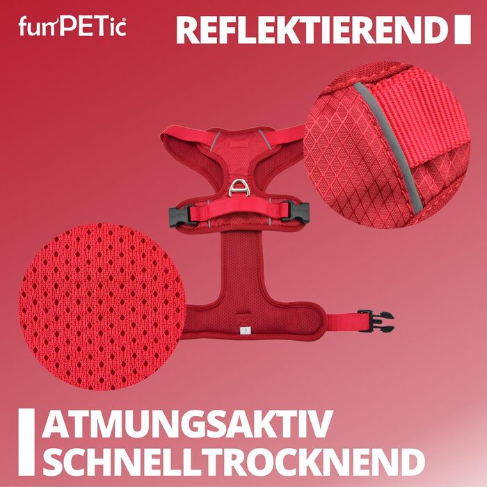 Шлея для собак funPETic Essential XL, анти-навантаження, відбиваюча, м'яка, дихаюча, для великих собак, червона