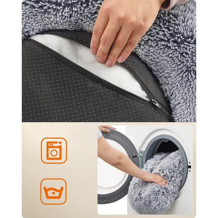 Ліжко для собак Feandrea, ліжко для котів, подушка-донат, 70 см, м'який плюш, знімний наповнювач, Ombré-Сірий