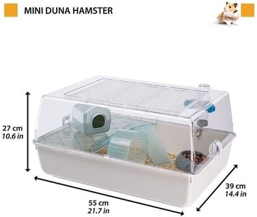 Клітка для хом'яків Ferplast MINI Duna рожева, двоповерхова, 55x39x27 см, з вентиляцією та прозорим дахом, з аксесуарами