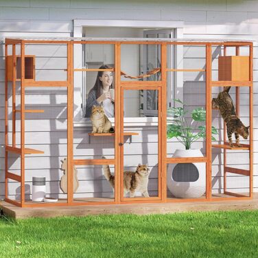 Catio Coziwow 264.2 см - великий вольєр для котів на вулицю, багатоповерховий, з водонепроникним дахом, оранжевий