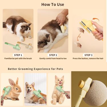Щітка для тварин для котів та собак, анти-колюча, з 2 силіконовими гачками, для довгої та короткої шерсті, видаляє підшерсток, самоочисна, анти-блошиний гребінь, гребінь від кліщів, гребінь з дрібними зубцями