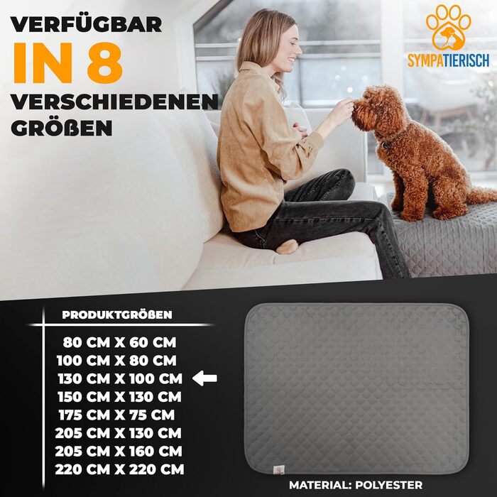 Водонепроникний килимок для собак - міцний захист дивану та ліжка - нековзкий, підходить для великих собак - можна прати в пральній машині - 130 x 100 см - сірий
