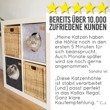 KaraLuna Будиночок для котів з фетру для стелажа IKEA Kallax/Expedit, затишна лежанка для великих котів або двох котів, темно-сірий