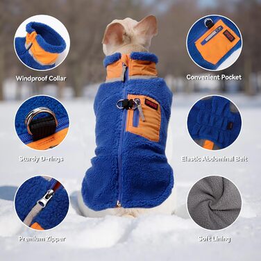 Зимова куртка для собак FeiaX Ware з флісу, тепла жилетка для собак, одяг для собак, жилетка для цуценят для маленьких та середніх собак (Блакитний, XXL)