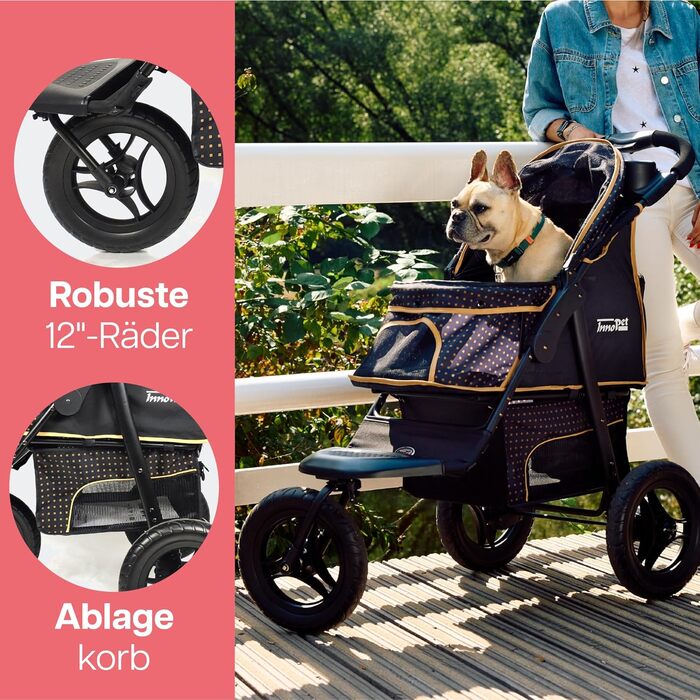 Візок для собак Innopet Adventure: прогулянка з вашим улюбленцем. Підходить для собак, котів та дітей. Кольори: золото, чорний