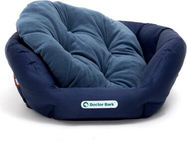 Кругле ліжко для собак Doctor Bark - м'яке собаче гніздочко для собак середніх порід з ортопедичною подушкою та іграшкою-кісткою. Можна прати до 95°C. Виготовлено в Німеччині (L - 60x50 см, Кьонігсблау)