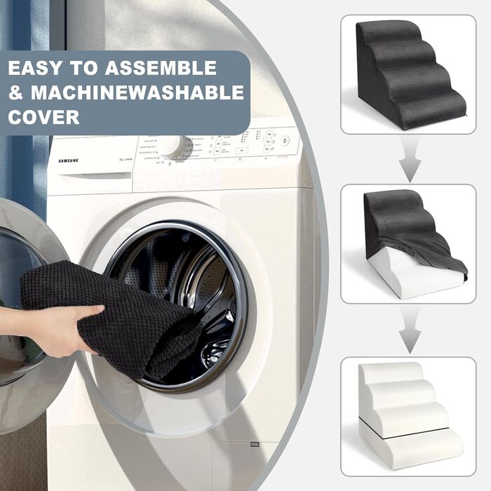 Сходинки для собак Mozvvco - 4 сходинки, для маленьких собак, м'який матеріал, знімний чохол, чорного кольору