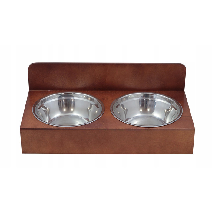Подвійна дерев'яна підставка для мисок собаки, коричнева